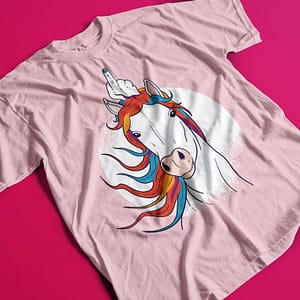 Offensive Unicorn Middle Finger Unisex T-Shirt flip the bird