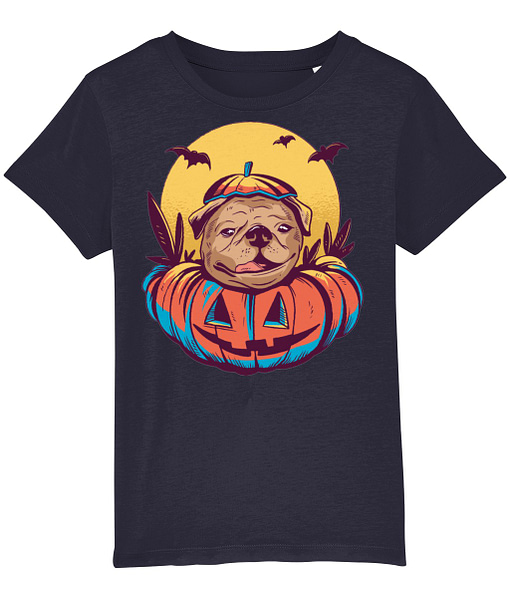 Halloween Kids Pug in a Pumpkin Kid’s T-Shirt bats