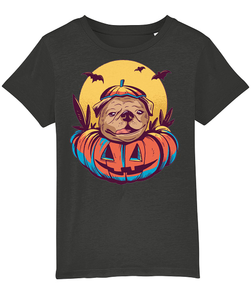 Halloween Kids Pug in a Pumpkin Kid’s T-Shirt bats