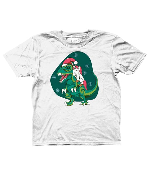 Christmas Kids Unicorn T-Rex Christmas Kid’s T-Shirt christmas dinosaur